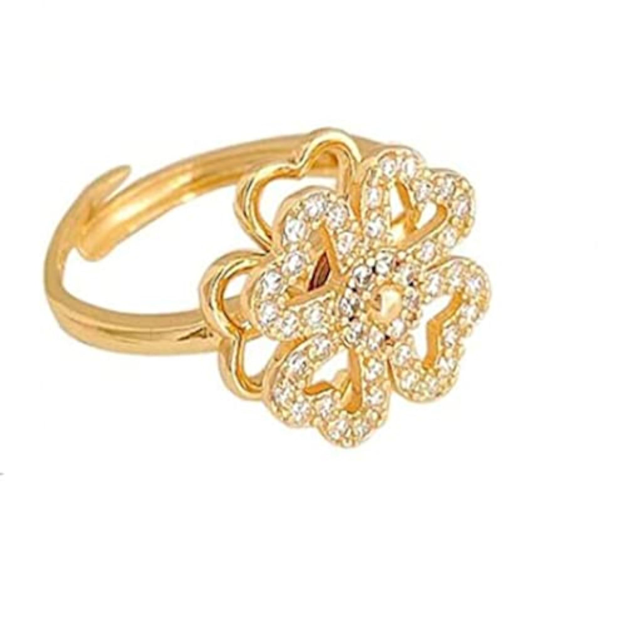 Rotating Cubic Zirconia Studded Adjustable Clover Ring