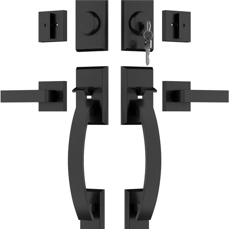 SUYA Heavy Duty Double Front Door Lock Set with Single Cylinder Deadbolt & Square Lever (Keyed and Dummy Combo) - Reversible for Left/Right Hand Exterior Entry Doors - Matte Black