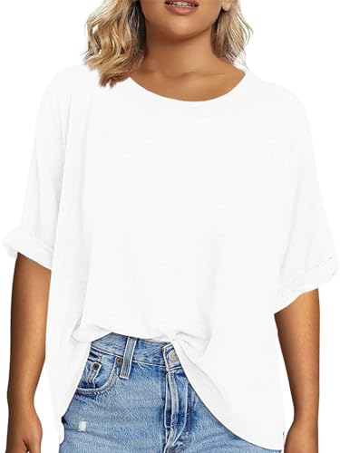 Tankaneo Women's Plus Size Short Sleeve T Shirts Summer Half Sleeve Crew Neck Oversized Tees Casual Loose Fit Tunic Tops