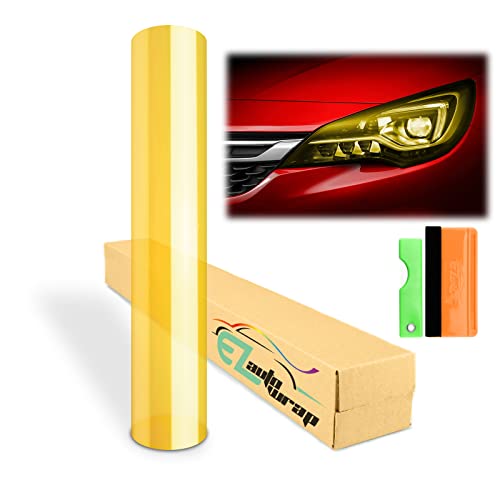 EZAUTO WRAP Free Tool Kit 12x60 (1FT x 5FT) Glossy Golden Yellow Headlight Taillight Fog Light Side Marker Vinyl Tint Film Self Adhesive