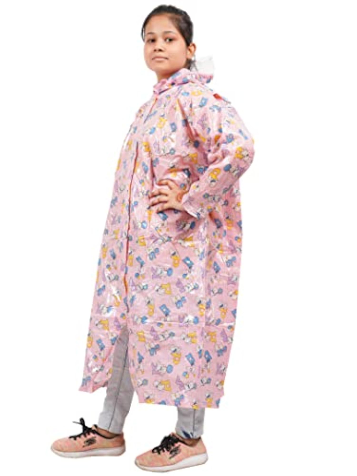 Kids Cartoon Printed PVC Raincoat with School Bag, Pink