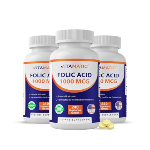 Image of Vitamatic Folic Acid 1000 mcg (1 mg), 240 Vegetarian Tablets, 3 Pack