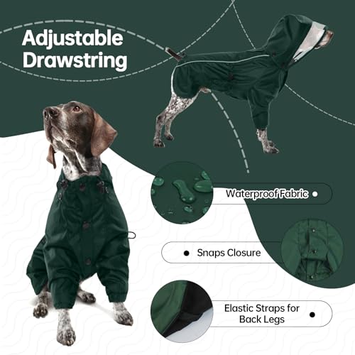 Wasserdichter Hundemantel, Regenschutz Hund Regenjacke Hunderegenmantel Einstellbare wasserdichte Haustierkleidung Leichte Regenjacke mit Reflektierendem Streifen(Armeegrün, L)