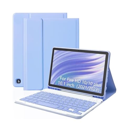Teclado y ratón para Fire HD 10 Plus con funda morada YSJX de 10.1 pulgadas