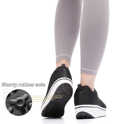 WUIWUIYU Womens Outdoor Casual Wedge Platform Mesh Lace-Up Sport Athletic Rocker Shoes Trainers Sneakers4
