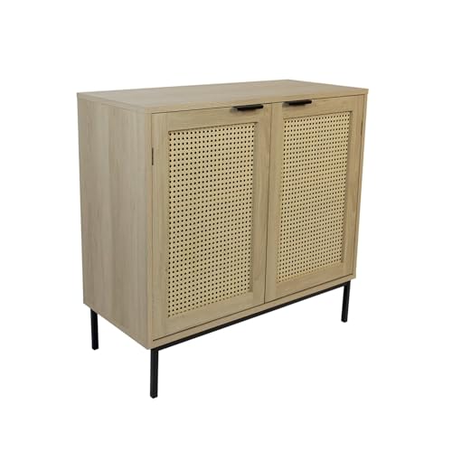 Box and beyond - Aparador (80 x 35 x 75,5 cm, cannage, madera, 2 puertas, almacenamiento elegante y práctico, sala de estar, comedor, cocina, estilo natural y bohemio