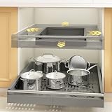 Mointal 2 Pezzi Cassetto Estraibile a 4 Direzioni, Cassetto Telescopico Cucina con Maniglia, Larghezza Regolabile 33-53cm & Profondità 41-61cm, Organizer per Cassetto, Monta con Viti/Adesivo, Grigio
