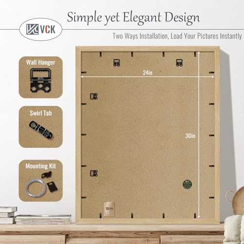 Image of VCK 24x30 Poster Frame Solid Wood Natural 3 Pack Picture Frames 24 x 30 Inches with Wall Mounting Hanging