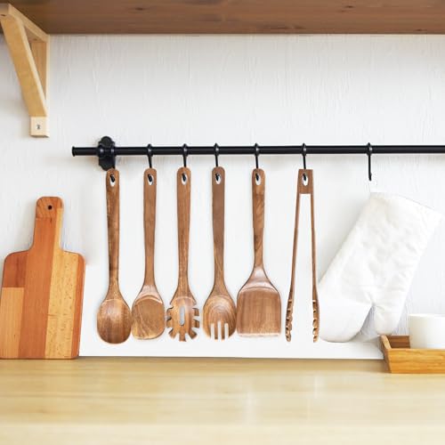 ROSOS Wooden Cooking Utensils, 6 Pieces Natural Acacia Wooden Spoons For Cooking with Unique Notch & Heat Resistant Design, Non-Stick Wood Kitchen Utensil Set with Hanging Hole for Kitchen Essentials — view 4