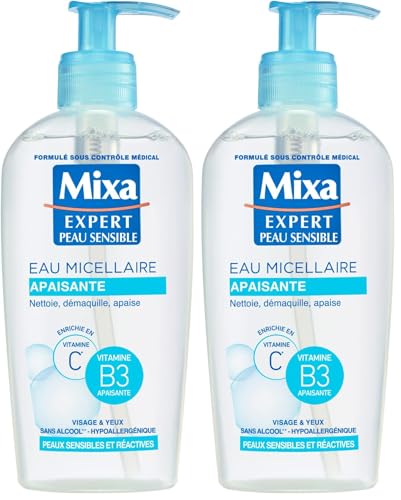 MIXA - Eau nettoyante - APAISANTE Peaux très sensibles et réactives - 200ml,(l'emballage peut varier)