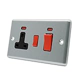 AET CSCCC2NBL 45 A 2-Gang Satin Finish Chrome Classical Black Insert Cooker Control Unit Switch with 13 A Switched Plug Socket and Neon Indicators
