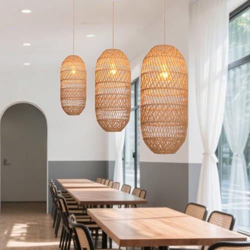 Hodevimall Rattan Pendant Light Fixture,Farmhouse Chandelier Boho Handmade Rattan Hanging Ceiling Lamp Shade, Rustic Cottage Hand Woven Lampshade for Kitchen Island, Living Room, Bedroom, Hallway, Bar