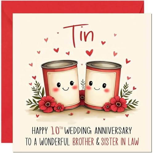 Tin Anniversary Card for Brother & Sister in law - 10th Wedding Anniversary Cards for Sister in law & Brother Cute Anniversaries Greeting Cards