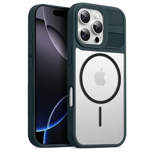 Image of KARWAN️ Magnetic Clear Back Case Cover for iPhone 16 Pro Max (6.9-Inch-) |Acrylic Transparent Slim | Shockproof iPhone 16 Pro Max Mobile Phone Back Cover [Clear Back] [TPU + Pc] [Green]
