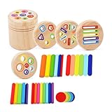 Ｍｉｌａｇｅｔｏ 木製カラーソーティングおもちゃ ソーティングカップシリンダーゲーム 男の子 女の子 1歳 2歳 3歳 ギフト, 5 in 1