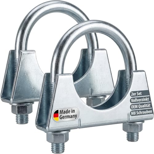 AUPROTEC 2x Bügelschelle M8 Rohrschelle für Auspuff und Rohr I vollverzinkt, korrosionsfest I Ø 36 mm