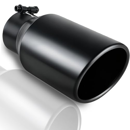 MuRealy 3 inch Inlet Exhaust Tip 3 Inlet 4.5 Outlet 9 Overall Length Stainless Steel Exhaust Tailpipe Tip Black Coated Finish Muffler Tip Bolt-On