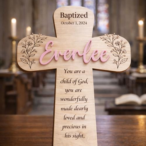 Image of Daty Custom Baby Baptism Gifts for Girls or Boys, Personalized Wooden Cross Wall Decor, Christening Gift, Religious Nursery Decor, Gift from Godparents3