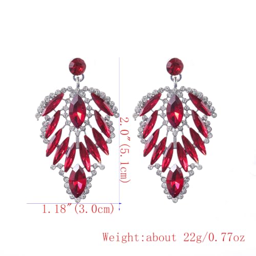 Elegant Crystal Chandelier Wedding Bridal Dangle Earrings (Red) — view 4
