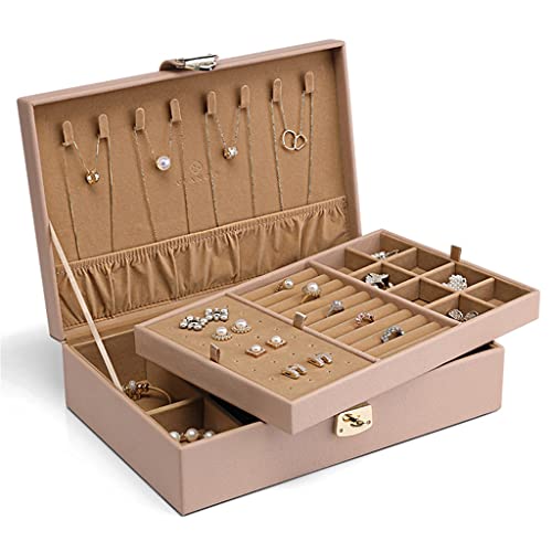 Caja organizadora de Joyas de Doble Capa con Cerradura - Gran Capacidad para Collares, Anillos y Accesorios para el Cabello - Solución de Almacenamiento Elegante y Funcional