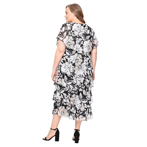 Image of S.L. Fashions Women's Floral Tiered Spring /Summer Wedding Guest, Cocktail Dress, Special Occasion (Plus Size)