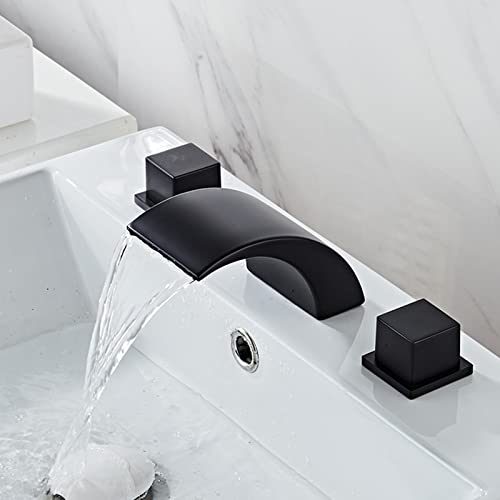 Robinet de lavabo 3 trous noir MOCHAMIK à bec large pour eau chaude et froide