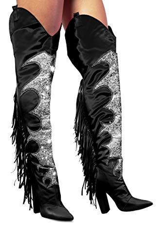Cape Robbin SORAYA POWER TRIP FRINGE WESTERN THIGH HIGH BOOTS- BLACK2