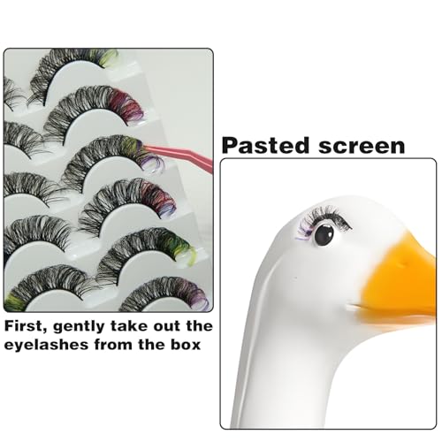 Goose Lash Kit, 7 Pairs of Eyelashes with Tweezers & Brush, Reusable Long Service Life, Ends with Personalized Colored Eyelashes Suitable for Decorating Goose Statues