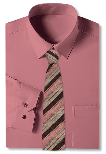 Cromoncent Mens Dress Shirt and Tie Set, Long Sleeve Button