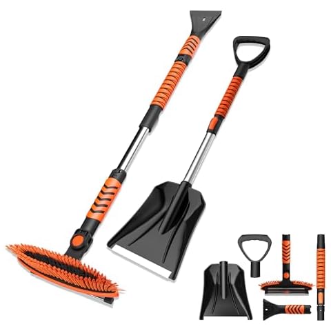 VOLTASK 42-Inch Extendable Snow Brush with Ice Scraper, Non-Scratch Squeegee with 270-Degree Brush Head, Snow Brush for Car Windshield, Snow Shovel and Brush for Car, Truck, SUV Cover