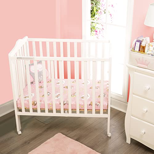 Image of 2 Pack n Play Mattress Sheets - 100% Jersey Knit Cotton Soft Portable Crib Mattress Sheet for Girls with Pink and Yellow Precious Moments Design; 2 Pk Playpen Mattress or Mini Crib Fitted Sheet Set