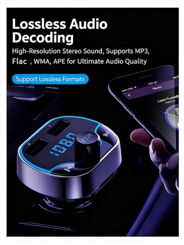 Image of Bluetooth FM Transmitter Car Adapter with LED Voltage Display, Hands-Free Calling, Dual USB Car Charger, Supports MP3, Radio, TF Card, USB Disk Playback