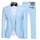 YOUTHUP Herren Anzug Slim Fit 3 Teilig Anzüge für Hochzeit Business Herrenanzug Sakko Anzughose Weste, Hell Blau, XXL