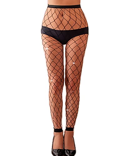 Image of Womens Sexy Sparkle Rhinestone Footless Fishnet Leggings High Waist Footless Tights