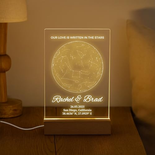 Custom Star Map by Date - Personalized Constellation Map Night Light Wedding Date Night Couple Gift Star Gifts for Him Custom Star Chart Anniversary, Christmas Gifts for Her, Thanksgiving Gifts - Thumbnail 6