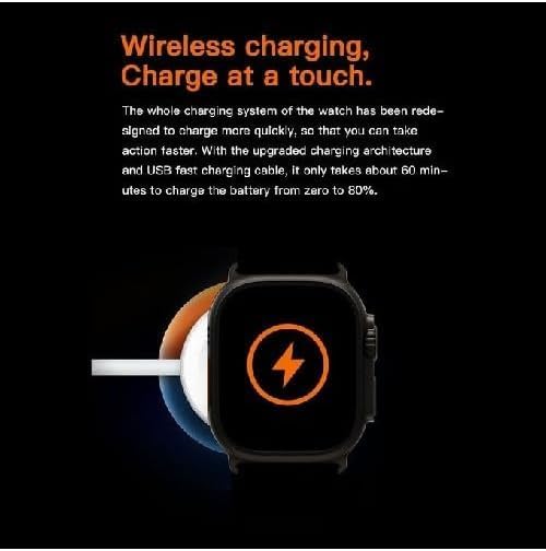 T3000 Ultra Series 9 Smartwatch on a wireless charging pad, showing a charging icon on its screen.