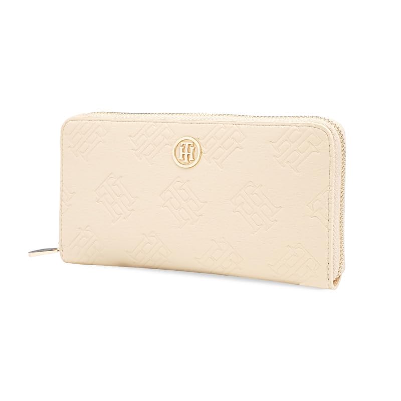 Image of Tommy Hilfiger Women's Zip Around Wallet Monique - Yellow | Embossed Premium PU | | No. of Compartment - 3 | Stylish Clutch for Women