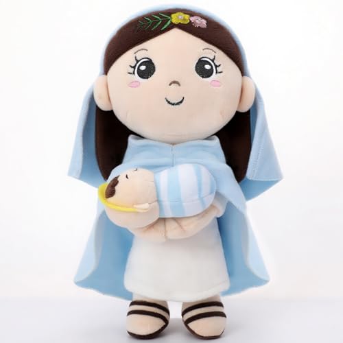 NIUBEHOHO Mary Kids' Plush Toy Pillow – Exquisite Virgin Mary Baby Jesus Doll Perfect for First Communion 12 Inch