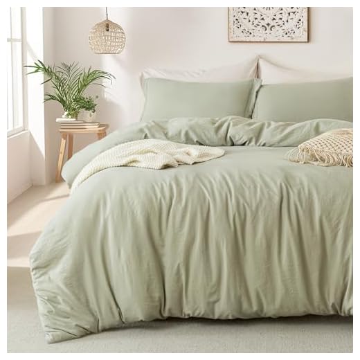 MILDLY Queen Duvet Cover - 100% Washed Microfiber Super Soft October Mist Sage Comforter Cover Set 3 Pieces Bedding Set with Zipper Closure & Corner Ties
