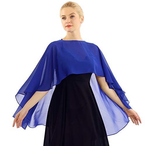 inlzdz Womens Chiffon High Low Wraps Evening Shawls Bridal Capes Shrug Long Shawl Beach Coverups Sarongs Blue One Size