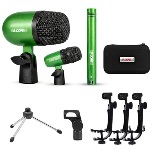 5 Core Conga Mic Snare Tom Set Professional XLR Cardioid Unidirectional Condenser Instrument Microphone Kit Green - CONGO 2 GRN