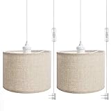 QITIM 2 Pack Plug in Pendant Light, Hanging Light with Plug in 15FT Clear Cord, Beige Linen Shade, O