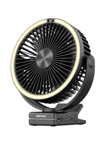 Warmco 15000mAh Akku Camping Ventilator 26 cm mit LED-Licht, bis...