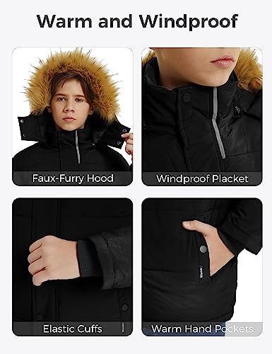 Image of Wantdo Boys' Winter Coat Warm Puffer Jacket Waterproof with Faux Fur Hood