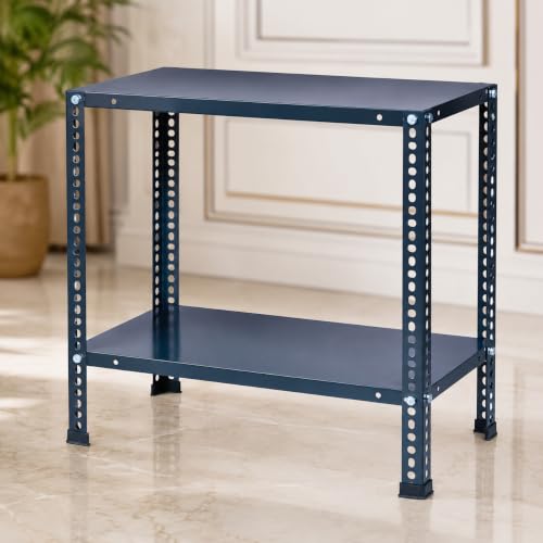 Image of Pure Source India Adjustable Iron Storage Rack, Blue | Matte Finish Multipurpose Shelving Unit for Home, Office, Kitchen, Gym & Utility Storage (2 Ft 2 Shelf)