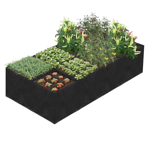Hlimior Cama de jardín elevada de tela de 58 galones, 4 x 1 x 1 pies, bolsa de cultivo grande para jardín al aire libre, 8 rejillas, contenedor de fieltro para cultivar tomates, patatas, plantas