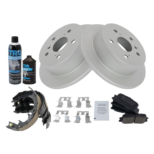 Image of TRQ Rear Brake Pad & Rotor Kit, with Chemical Kit Parking Brake Shoe Set Ceramic Premium G-Coated Compatible with 2002-2003 Lexus ES300 2004-2006 ES330 2002-2006 Toyota Camry