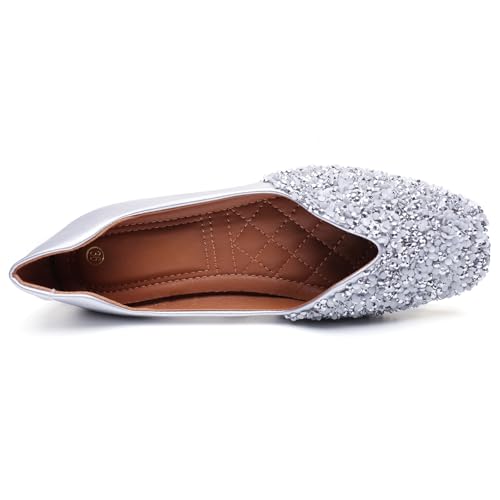 Flats Shoes Women Rhinestone Square Fashion Ballet Flats Wedding Flats for Women Comfortable Slip on Low Heel Dress Shoes3