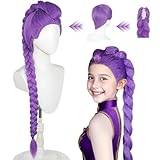 Lange lila Perücke Cosplay Kids, Lila Zopfperücke, Costume Kids Purple Wig, Hunter Cosplay Für Kinder, Lila Perücke Lang, für Halloween Karneval Party Maskenball