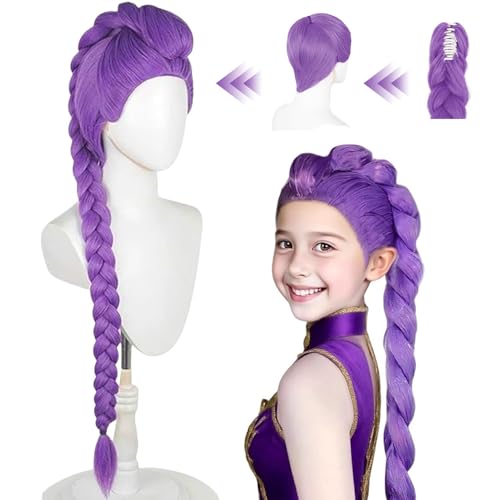 Lange lila Perücke Cosplay Kids Lila Zopfperücke Costume Kids Purple Wig Hunter Cosplay Für Kinder für Halloween Karneval Party Maskenball